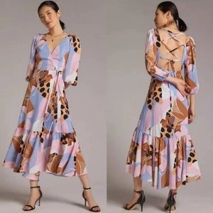 Anthropologie BLOOM WRAP MIDI DRESS